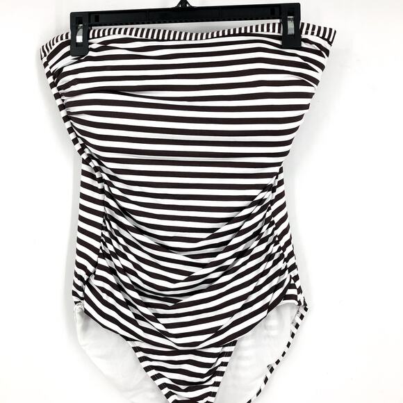 TOMMY BAHAMA Women Breaker Bay One-Piece Swimsuit Size 16 Brown White Stripe NWT - Picture 4 of 11